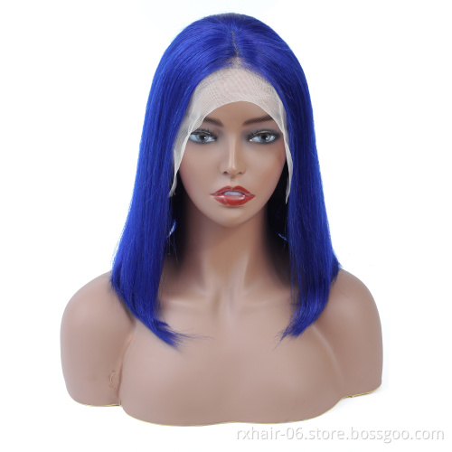 Wholesale 613 blonde human hair lace front bob wig,transparent swiss lace front ombre pink colore wig in stock